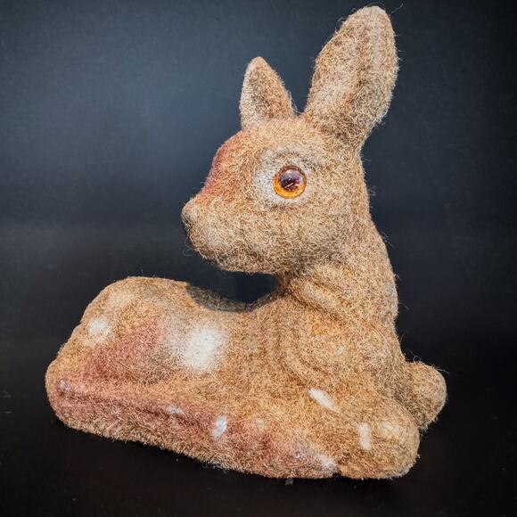 Vintage Fuzzy Flocked Fawn-CottageCore-Folk-Woodland-Whimsical-Country-5” Tall - Picture 2 of 8